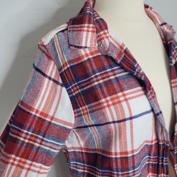GAP Women's Long Sleeve Red Plaid Button Front Collar Cotton Shirt Top Small - Picture 3 of 11